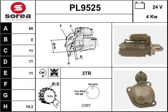 SNRA PL9525 - Démarreur cwaw.fr