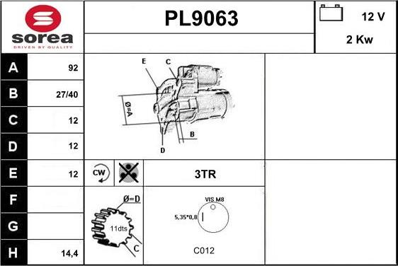 SNRA PL9063 - Démarreur cwaw.fr