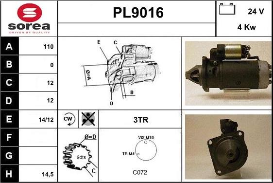 SNRA PL9016 - Démarreur cwaw.fr