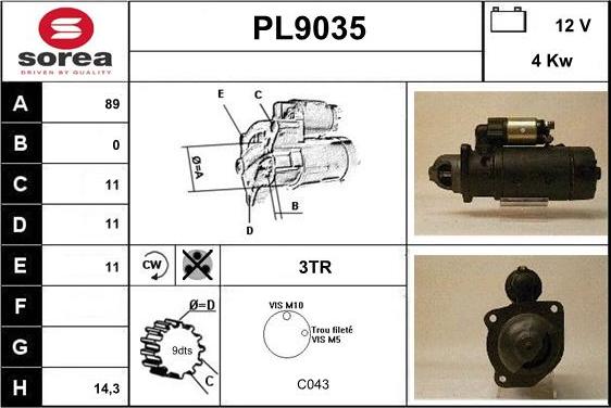 SNRA PL9035 - Démarreur cwaw.fr