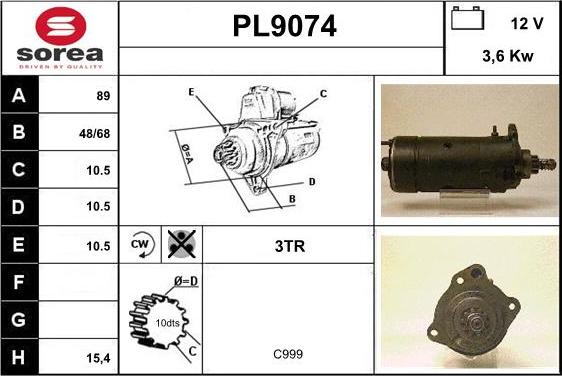 SNRA PL9074 - Démarreur cwaw.fr