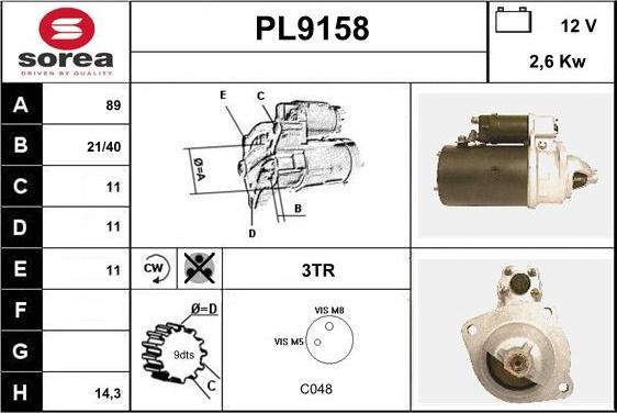 SNRA PL9158 - Démarreur cwaw.fr