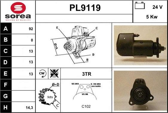 SNRA PL9119 - Démarreur cwaw.fr