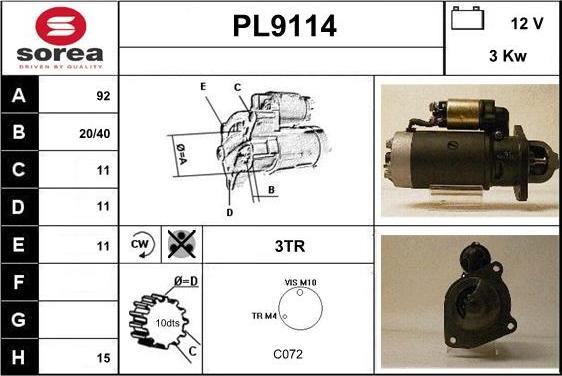 SNRA PL9114 - Démarreur cwaw.fr