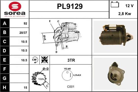 SNRA PL9129 - Démarreur cwaw.fr