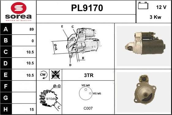 SNRA PL9170 - Démarreur cwaw.fr