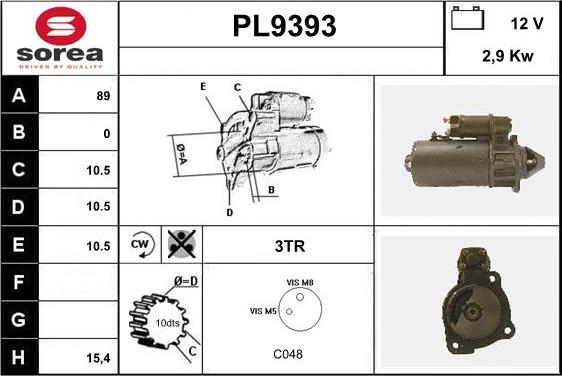 SNRA PL9393 - Démarreur cwaw.fr