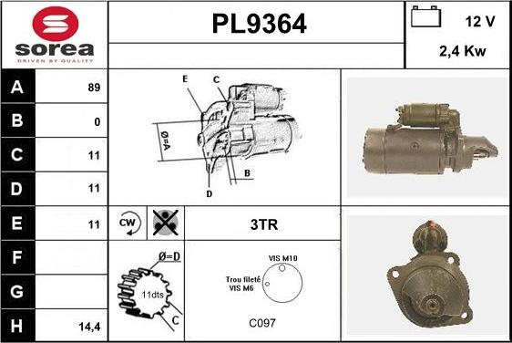 SNRA PL9364 - Démarreur cwaw.fr