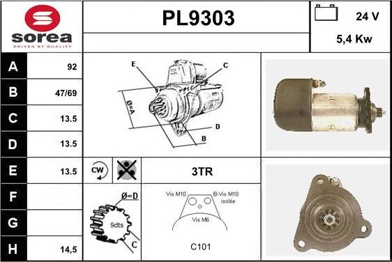 SNRA PL9303 - Démarreur cwaw.fr