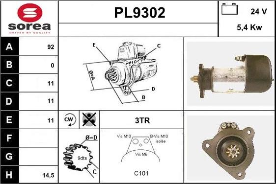 SNRA PL9302 - Démarreur cwaw.fr