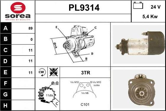 SNRA PL9314 - Démarreur cwaw.fr