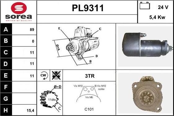 SNRA PL9311 - Démarreur cwaw.fr