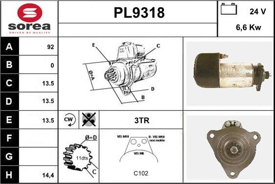 SNRA PL9318 - Démarreur cwaw.fr