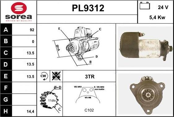 SNRA PL9312 - Démarreur cwaw.fr