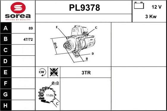 SNRA PL9378 - Démarreur cwaw.fr