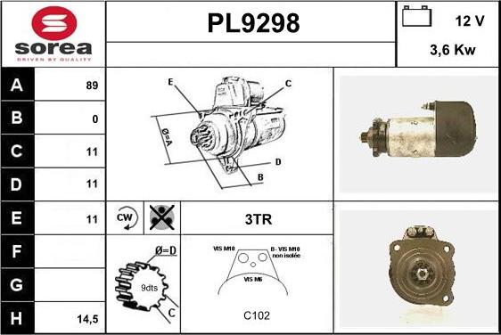 SNRA PL9298 - Démarreur cwaw.fr