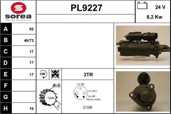 SNRA PL9227 - Démarreur cwaw.fr