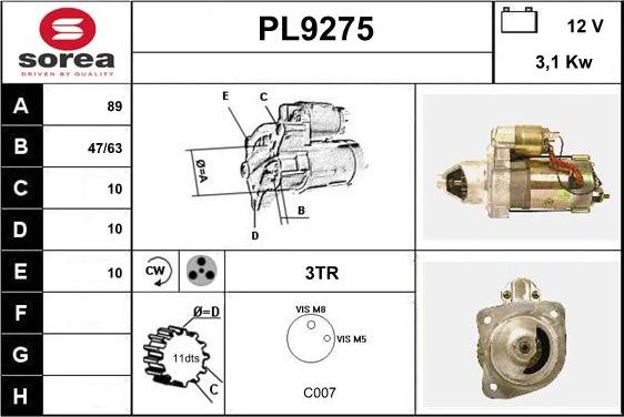 SNRA PL9275 - Démarreur cwaw.fr