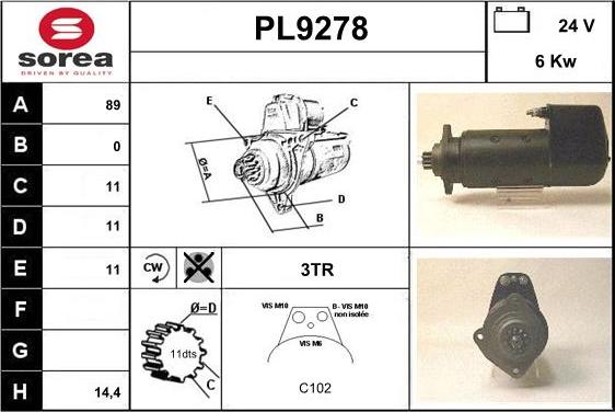 SNRA PL9278 - Démarreur cwaw.fr