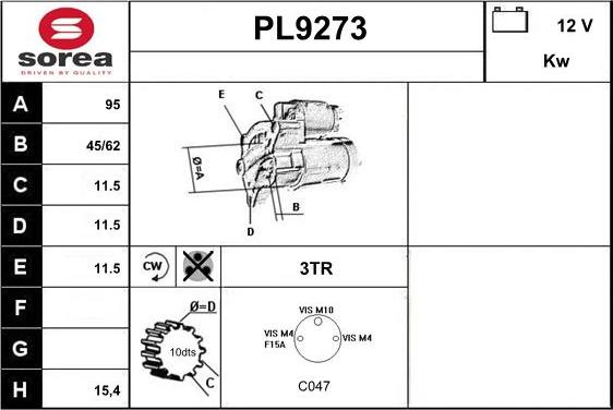 SNRA PL9273 - Démarreur cwaw.fr