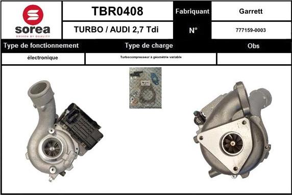 SNRA TBR0408 - Turbocompresseur, suralimentation cwaw.fr