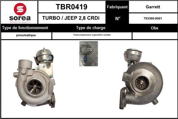 SNRA TBR0419 - Turbocompresseur, suralimentation cwaw.fr