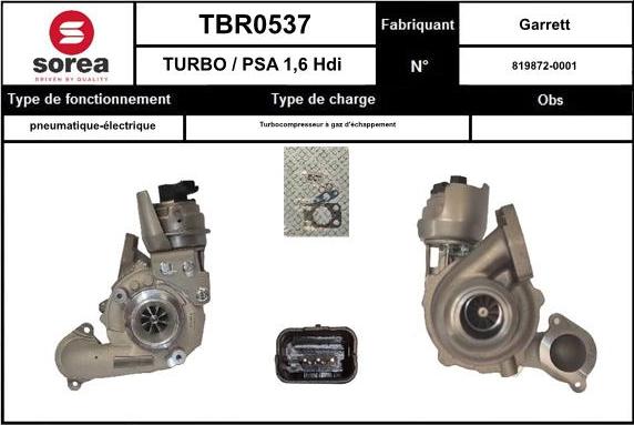 SNRA TBR0537 - Turbocompresseur, suralimentation cwaw.fr