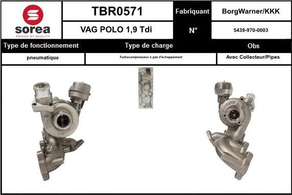 SNRA TBR0571 - Turbocompresseur, suralimentation cwaw.fr