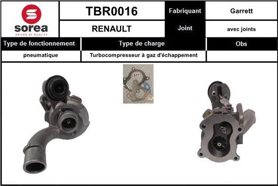 SNRA TBR0016 - Turbocompresseur, suralimentation cwaw.fr