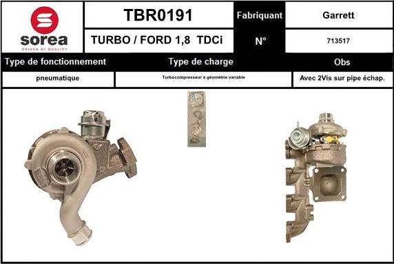 SNRA TBR0191 - Turbocompresseur, suralimentation cwaw.fr