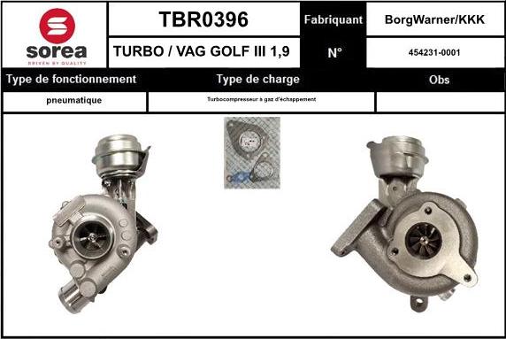 SNRA TBR0396 - Turbocompresseur, suralimentation cwaw.fr