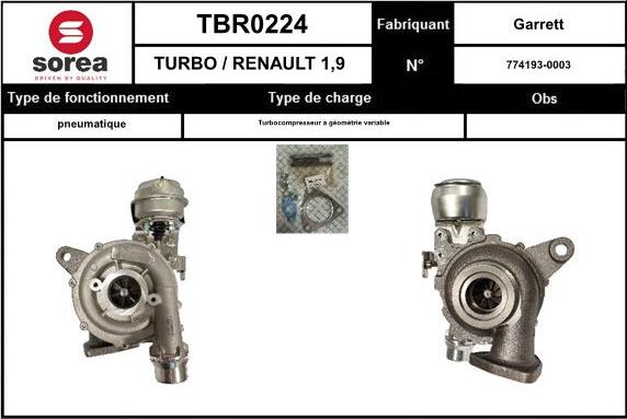 SNRA TBR0224 - Turbocompresseur, suralimentation cwaw.fr