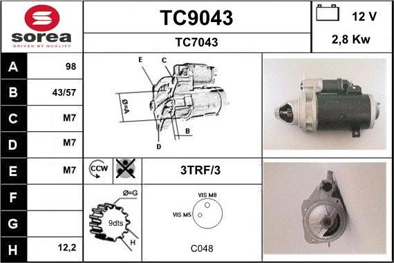 SNRA TC9043 - Démarreur cwaw.fr