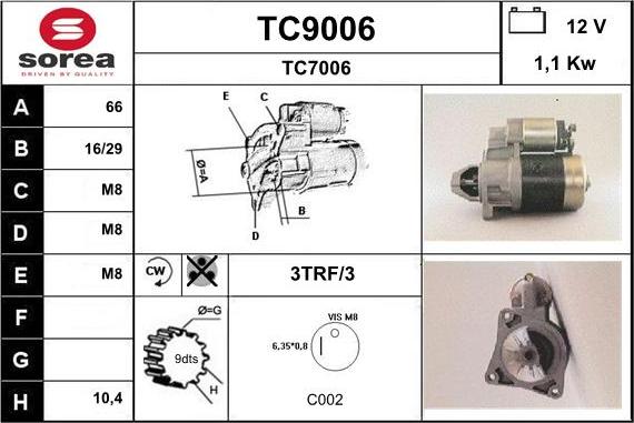 SNRA TC9006 - Démarreur cwaw.fr