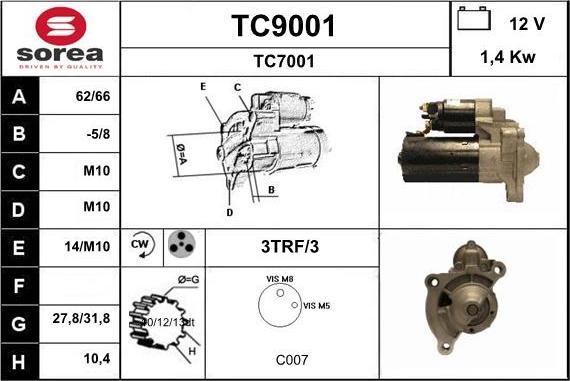 SNRA TC9001 - Démarreur cwaw.fr