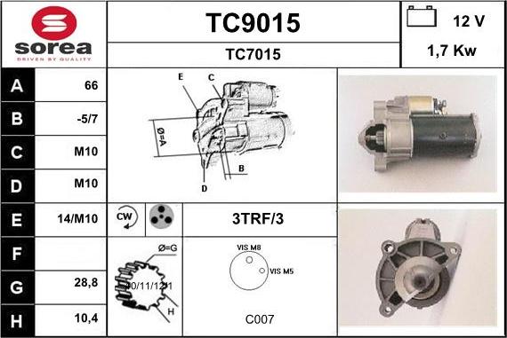 SNRA TC9015 - Démarreur cwaw.fr