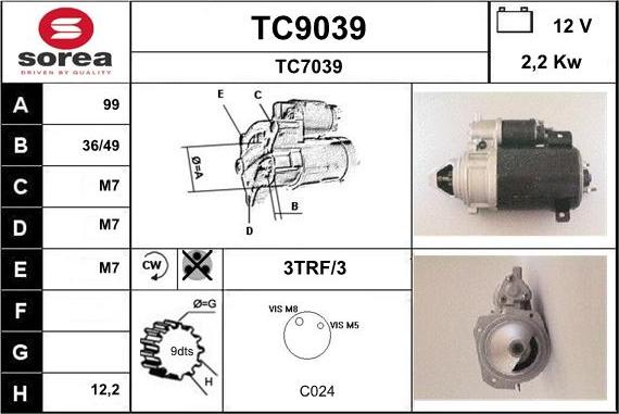 SNRA TC9039 - Démarreur cwaw.fr