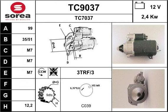 SNRA TC9037 - Démarreur cwaw.fr