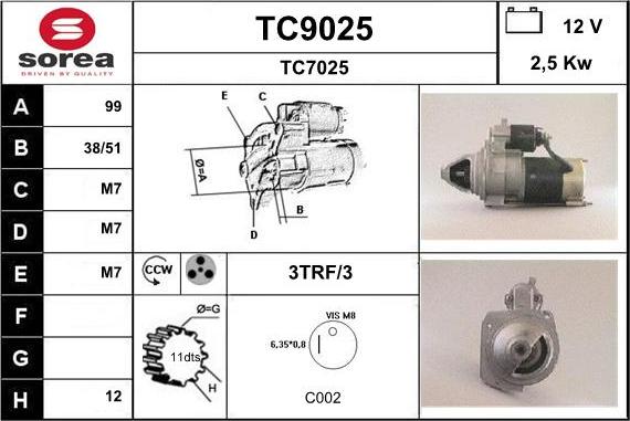 SNRA TC9025 - Démarreur cwaw.fr