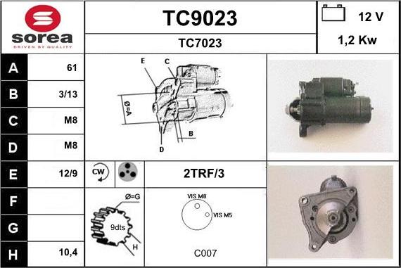 SNRA TC9023 - Démarreur cwaw.fr