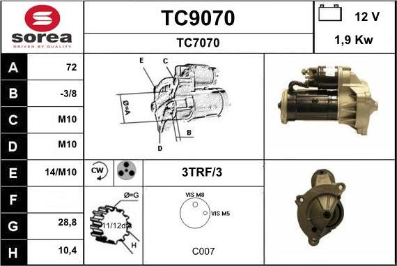 SNRA TC9070 - Démarreur cwaw.fr