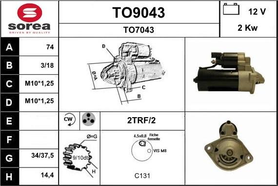 SNRA TO9043 - Démarreur cwaw.fr