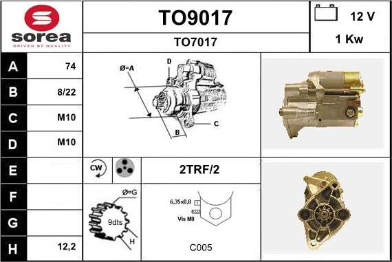 SNRA TO9017 - Démarreur cwaw.fr