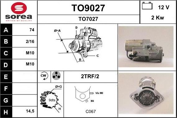 SNRA TO9027 - Démarreur cwaw.fr