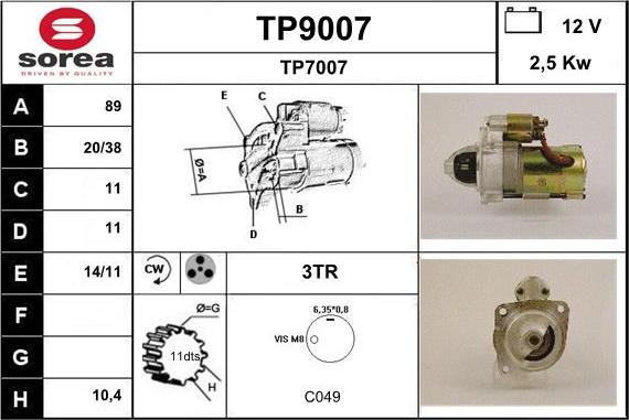 SNRA TP9007 - Démarreur cwaw.fr