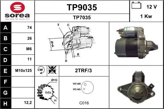 SNRA TP9035 - Démarreur cwaw.fr