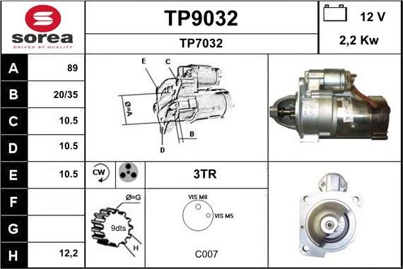 SNRA TP9032 - Démarreur cwaw.fr