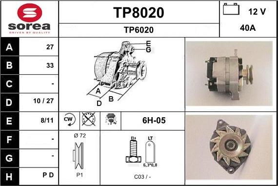 SNRA TP8020 - Alternateur cwaw.fr