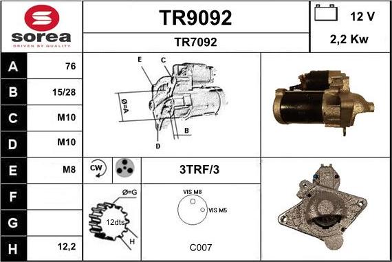 SNRA TR9092 - Démarreur cwaw.fr