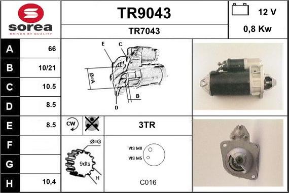 SNRA TR9043 - Démarreur cwaw.fr